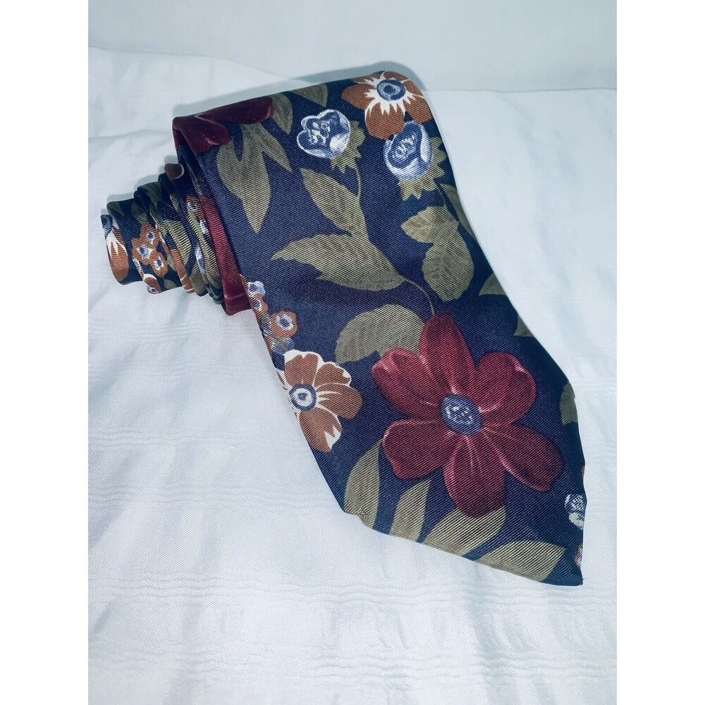 Necktie ZYLOS George Machado Blue Green Maroon Floral Design Padded 58" Silk EUC